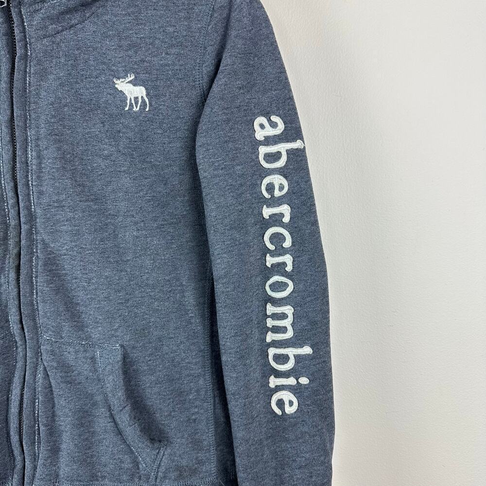 Abercrombie Kids Sherpa‎ Lined Zip Hoodie Jacket Gray XL Y2K Spellout Retro - Picture 2 of 10